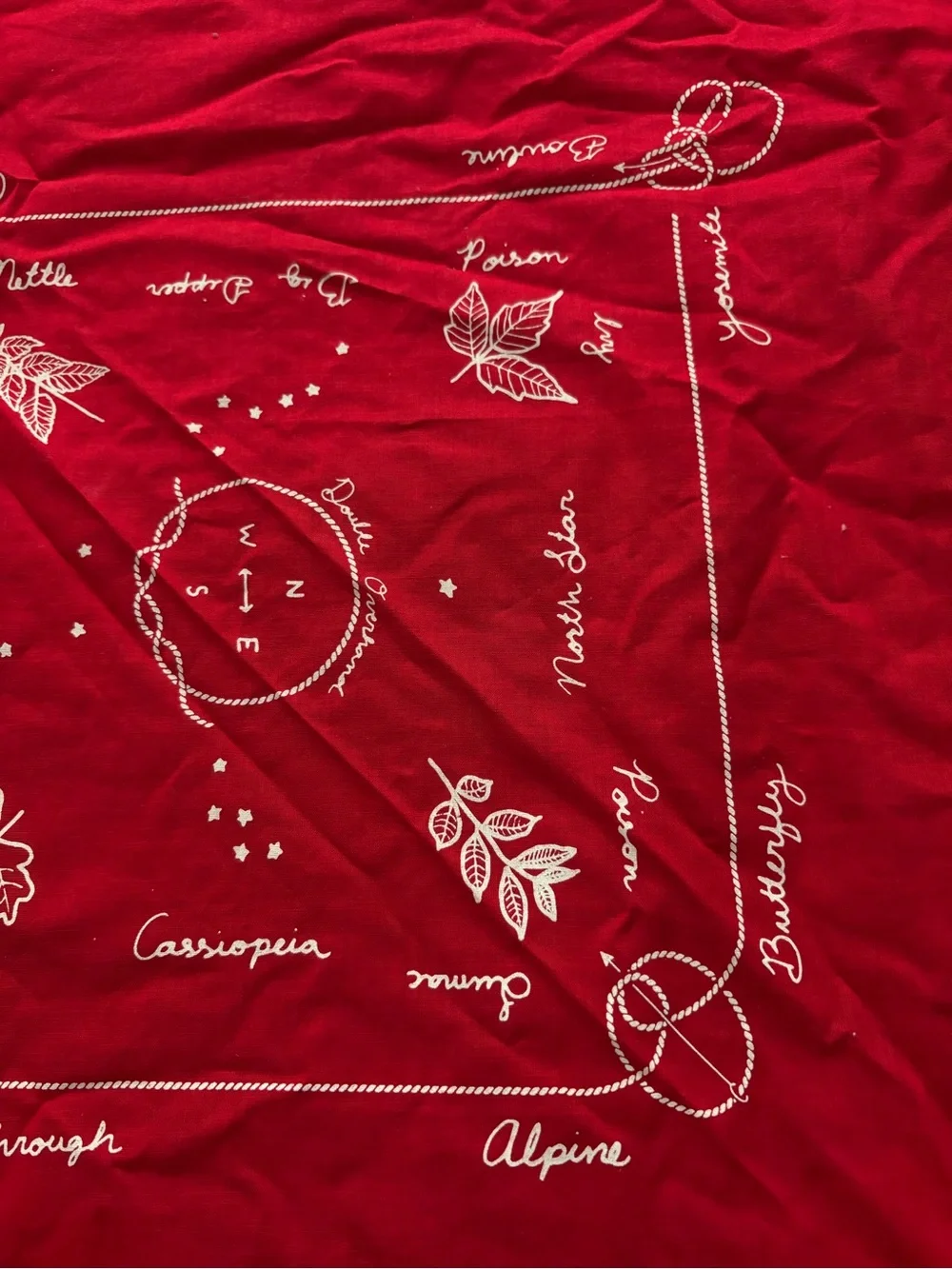 ❤️ Vintage Red Bandana Handkerchief Nature Compass Constellation Print